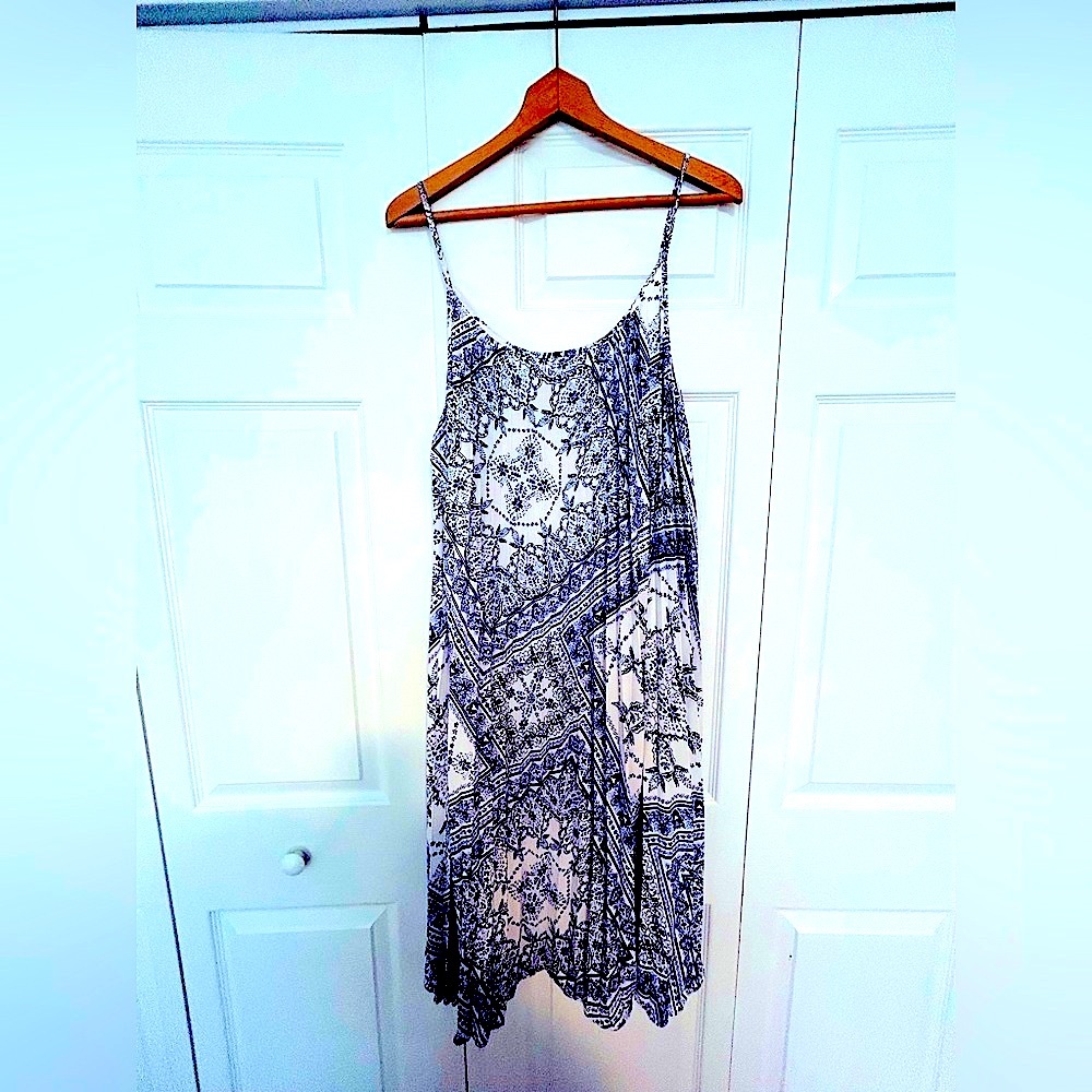 H&M Women's Pleated Boho Print Spaghetti Strap Midi Dress Size L